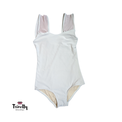 Collant de Ballet Bege com Tela - Trinelly
